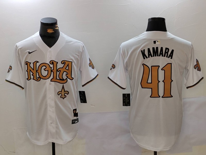Men New Orleans Saints 41 Kamara White Second generation Joint Name 2024 Nike Limited NFL Jersey style 2